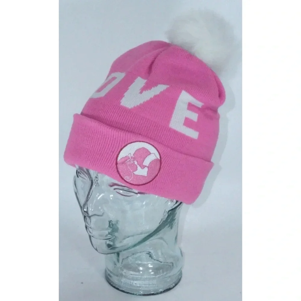Disney Love Pom Pom Beanie Pink Spell Out